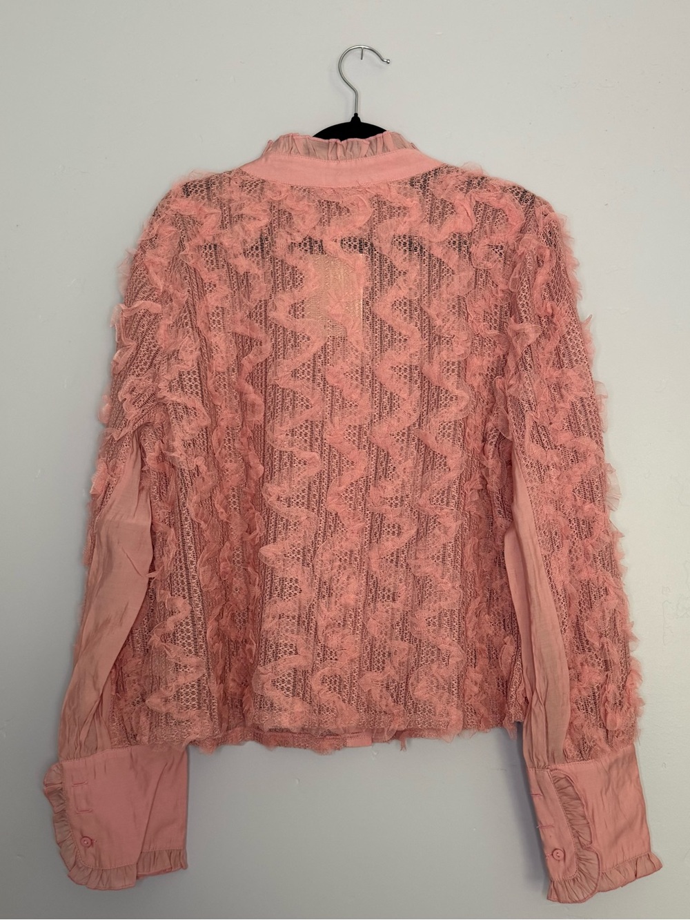 Pink Textured Ruffle Button-Front Blouse - Picture 5 of 7